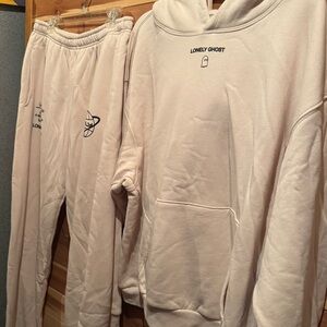 LONELY GHOST Cream Hoodie and Sweatpants Set